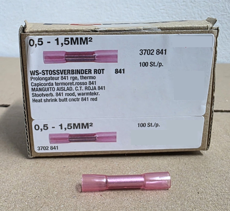 100x Wärmeschrumpfender Stoßverbinder (Rot, 0,5-1,5mm²)