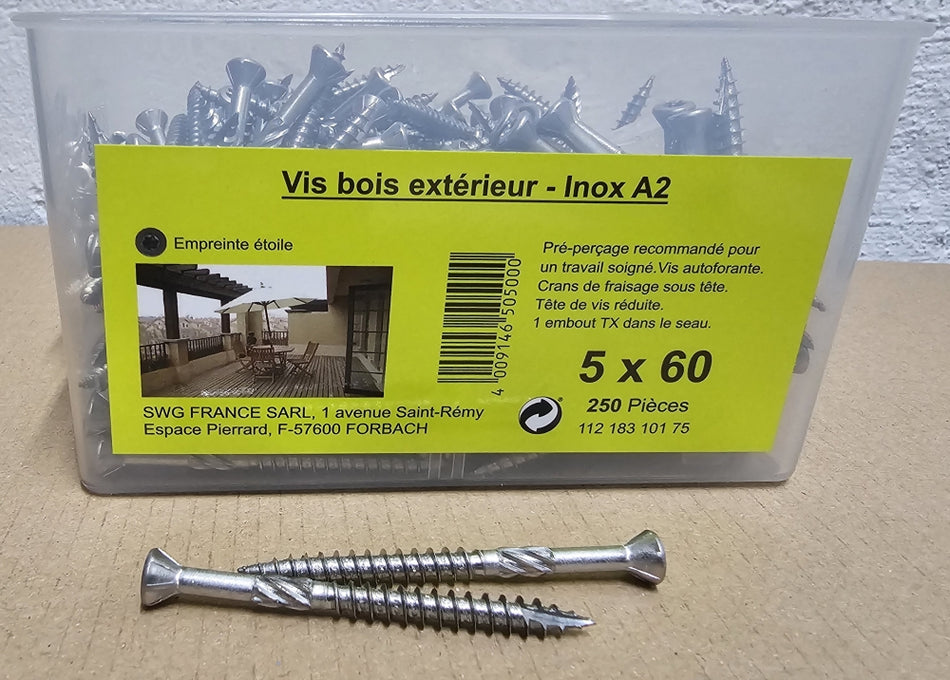 250x Terassenschrauben 5 x 60 mm (TX, Edelstahl A2)