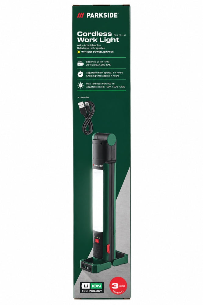 PARKSIDE LED-Akku-Arbeitsleuchte PAS 4000 A1 (600lm / 2× 2.000mAh)
