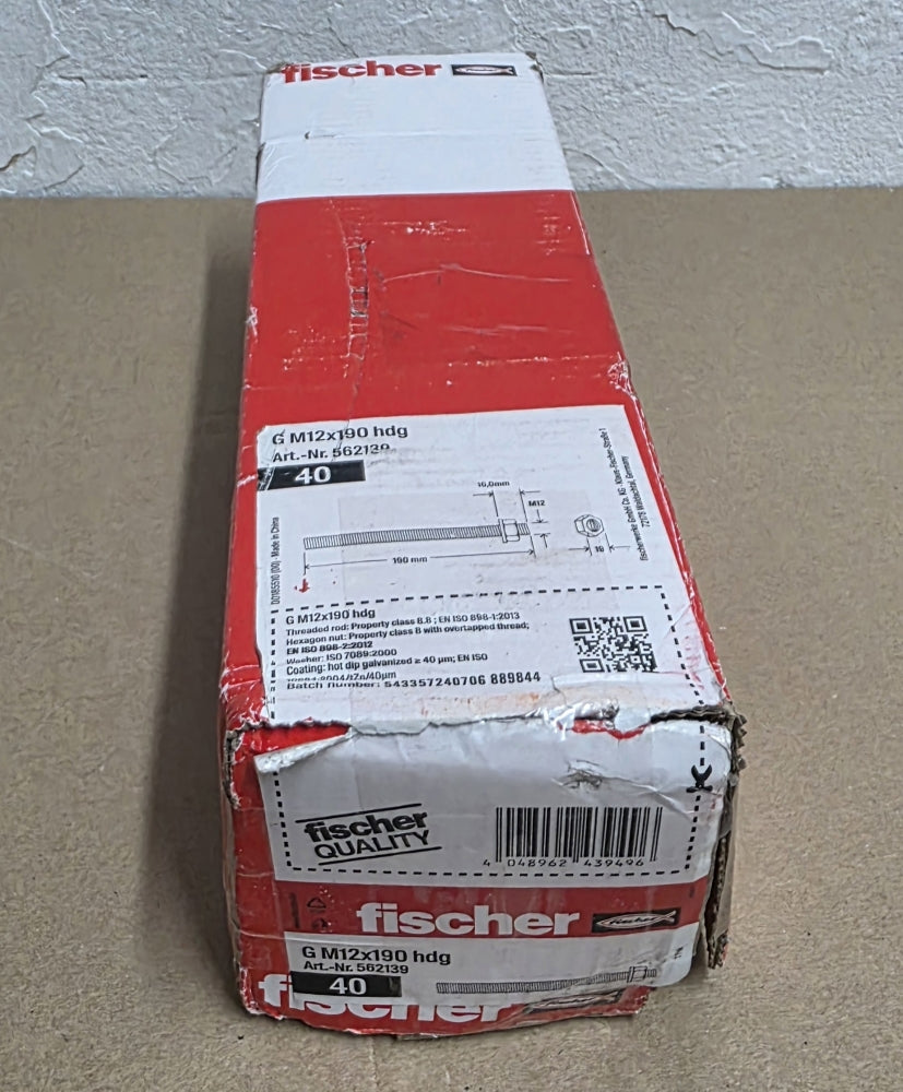 40x FISCHER Gewindestange (M12 x 190 mm, feuerverzinkt) 562139
