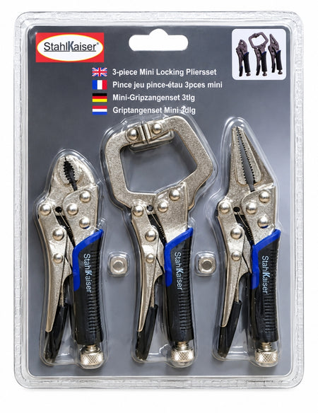 STAHLKAISER Mini-Gripzangen-Satz (3-teilig, Gripzange, Langbeckenzange & C-Gripzange) 05559
