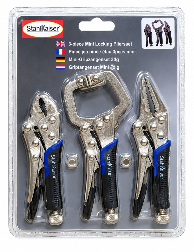 STAHLKAISER Mini-Gripzangen-Satz (3-teilig, Gripzange, Langbeckenzange & C-Gripzange) 05559