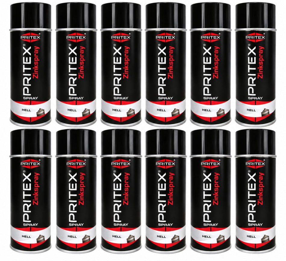 PRITEX Zinkspray Hell (400 ml, Rostschutz & Grundierung, hitzebeständig bis +80 °C) 510007907  / (Art) 12 Dosen (12x400ml)