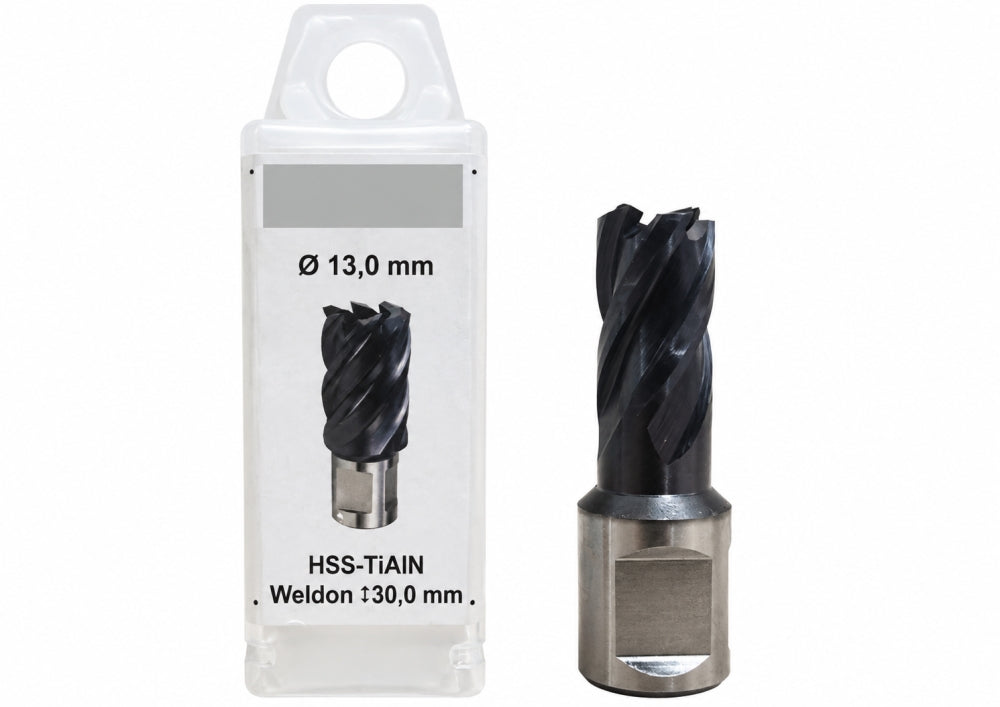 Kernbohrer HSS-TiAlN (Ø 13mm) mit Weldonschaft 30mm