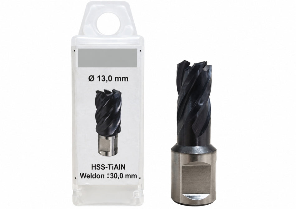 Kernbohrer HSS-TiAlN (Ø 13mm) mit Weldonschaft 30mm
