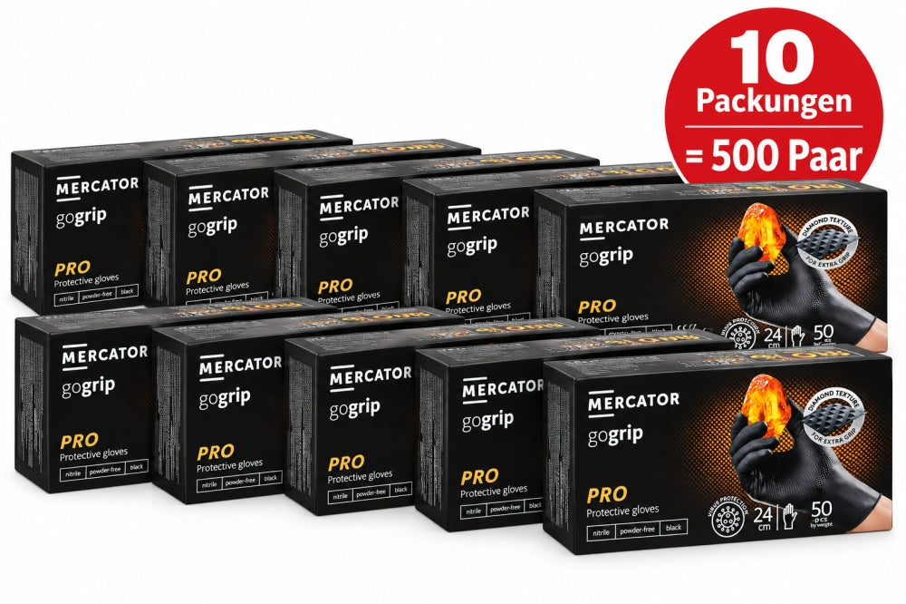 MERCATOR Nitrilhandschuhe schwarz 'GoGrip Pro'  / (Art) 10 x 50 Paar - M