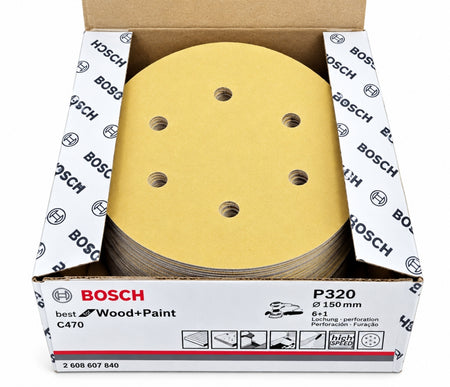 50x BOSCH Klett-Schleifscheiben (Ø 150mm, 6-Loch, P320) 2608607840