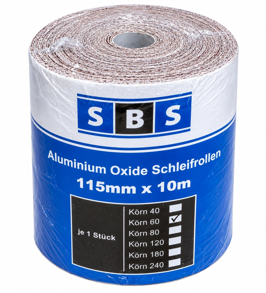 SBS Schleifpapier-Rolle (115mm x 10m, Korn 60) Aluminium-Oxid
