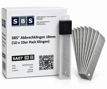 100x SBS Cuttermesser-Ersatzklingen (18mm, 0,5mm, 8 Segmente)