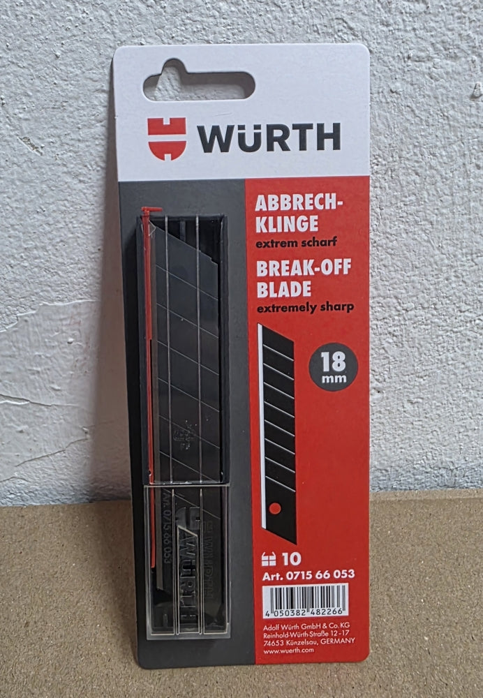 10x WÜRTH Cuttermesser Abbrechklingen schwarz (extrem scharf)