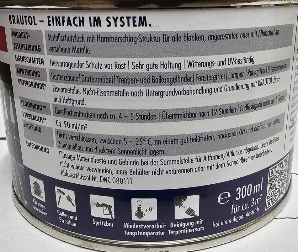 KRAUTOL Struktur-Metallschutzlack 'Hammerschlag Kupfer' (300ml)