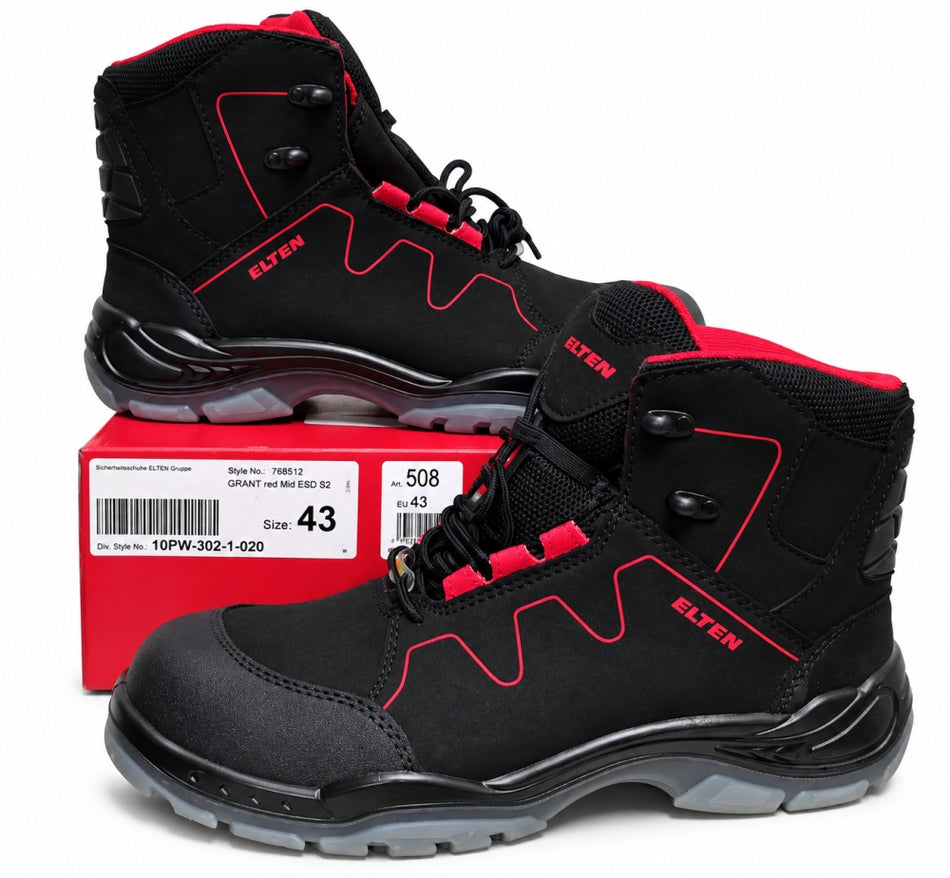 ELTEN Sicherheitsschuhe hoch 'Grant red Mid ESD S2' [Größe wählbar]