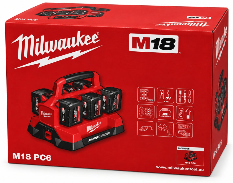 MILWAUKEE 18V Schnellladegerät 6-fach 'M18 PC6 PACKOUT' (4932480162)