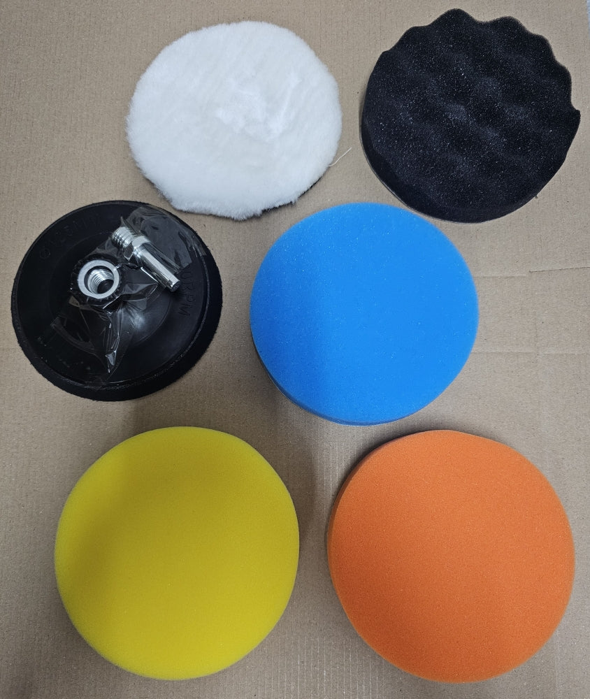 Auto-Polierschwamm Set (7-teilig, Ø 125mm) mit Klettteller