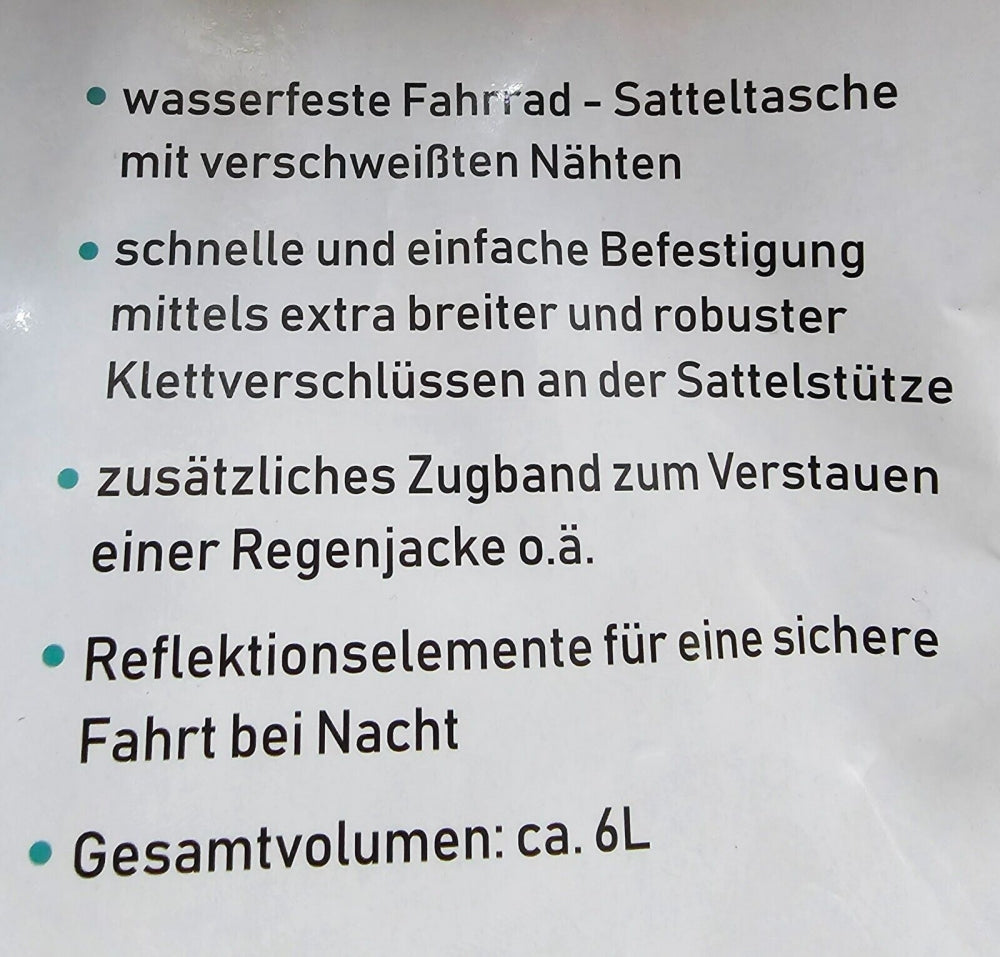 Fahrrad-Satteltasche Wasserdicht (ca. 6L)