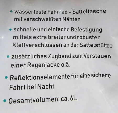 Fahrrad-Satteltasche Wasserdicht (ca. 6L)