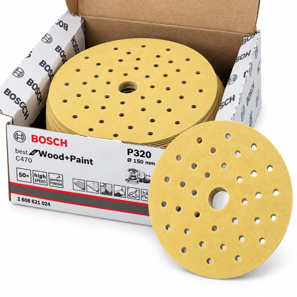 50x BOSCH Klett-Schleifscheiben (Ø 150mm, Multiloch, P320) 2608621024