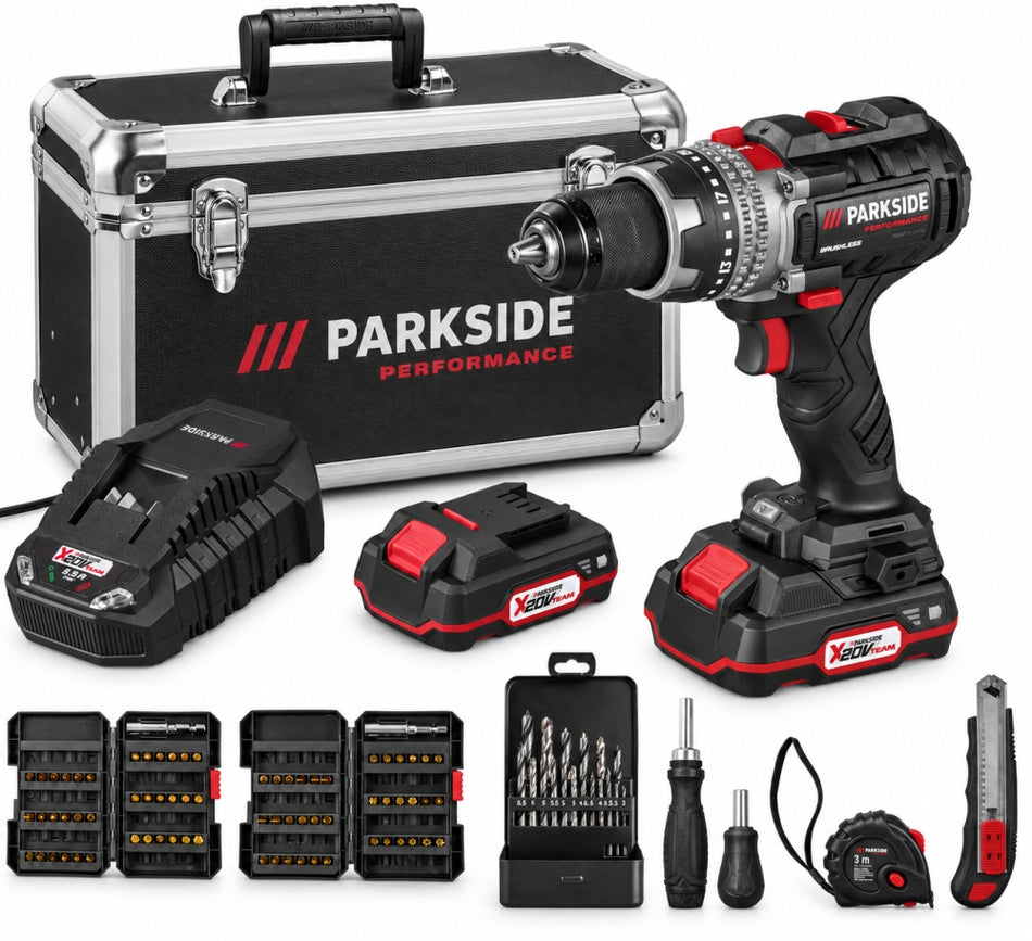 PARKSIDE PERFORMANCE 20 V Akku-Bohrschrauber Starterset „PBSAP 20-Li A1“ (2x 2,0Ah) im Koffer