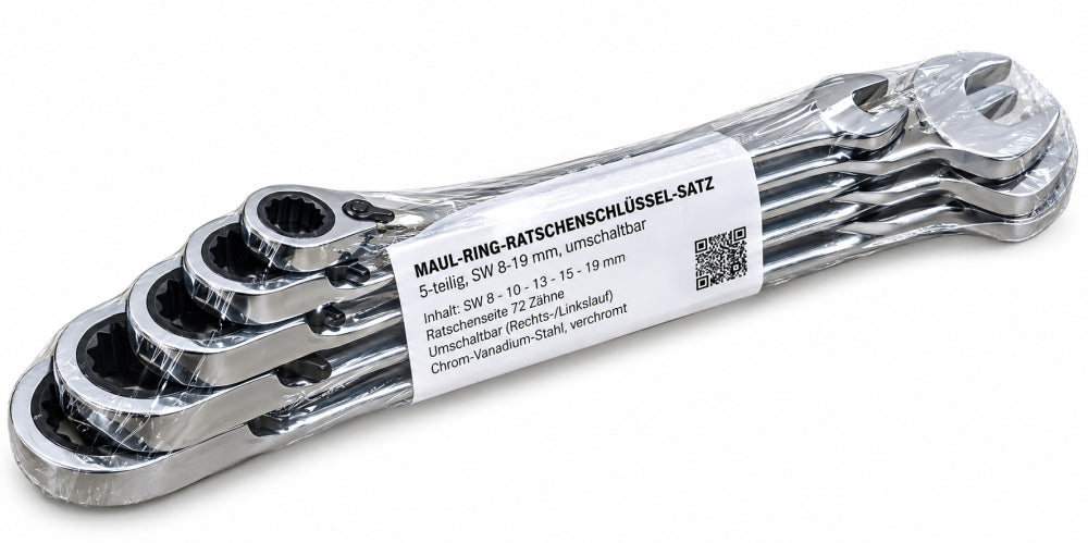 Maul-Ring-Ratschenschlüssel-Satz (5-teilig, SW 8-19mm) umschaltbar