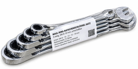 Maul-Ring-Ratschenschlüssel-Satz (5-teilig, SW 8-19mm) umschaltbar
