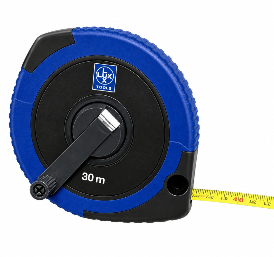 LUX-TOOLS Langbandmaß 'Comfort' Stahlband 30 m x 10 mm mit Handkurbel 573145