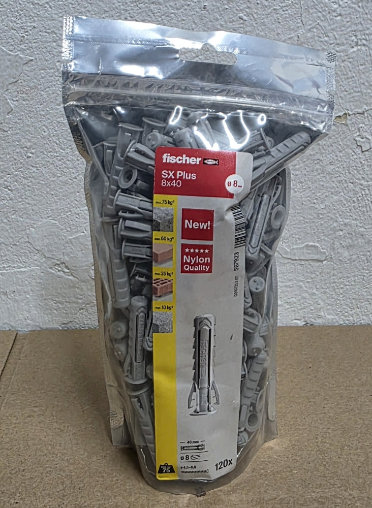 FISCHER Dübel 'SX Plus 8 x 40' (120 Stück, Nylon, für Ø 4,5–6 mm Schrauben) in Tüte