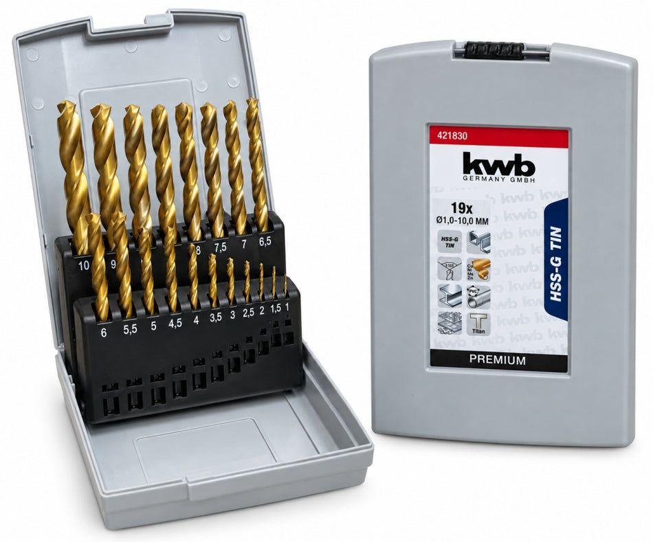 KWB TITAN Metallbohrer-Satz HSS-G TiN  (19-teilig, 1–10mm) 421830