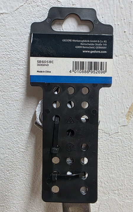 GEDORE Einmaulschlüssel verstellbar SB6058C 207 mm in Verpackung von hinten mit Barcode und Herstellerinfos