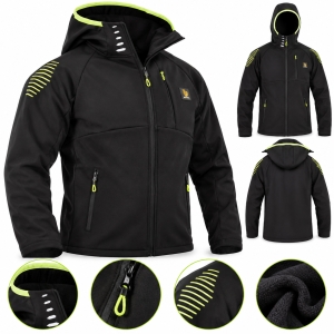 PROCERA-Softshelljacke-VALOR-mit-Kapuze-Fleece-Innenfutter-SchwarzLimette-Gre-whlbar