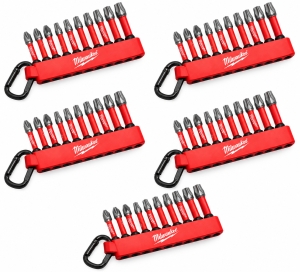 5x-MILWAUKEE-Lang-Bitsatz-SHOCKWAVE-IMPACT-DUTY-10-teilig-50-mm-mit-Karabiner