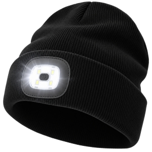 PROCERA-LED-Strickmtze-mit-USB-Aufladung-und-3-Leuchtstufen-LED-BLACK-Schwarz