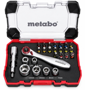 METABO-Bit--und-Steckschlssel-Satz-mit-Mini-Ratsche-14-26-teilig-626701000
