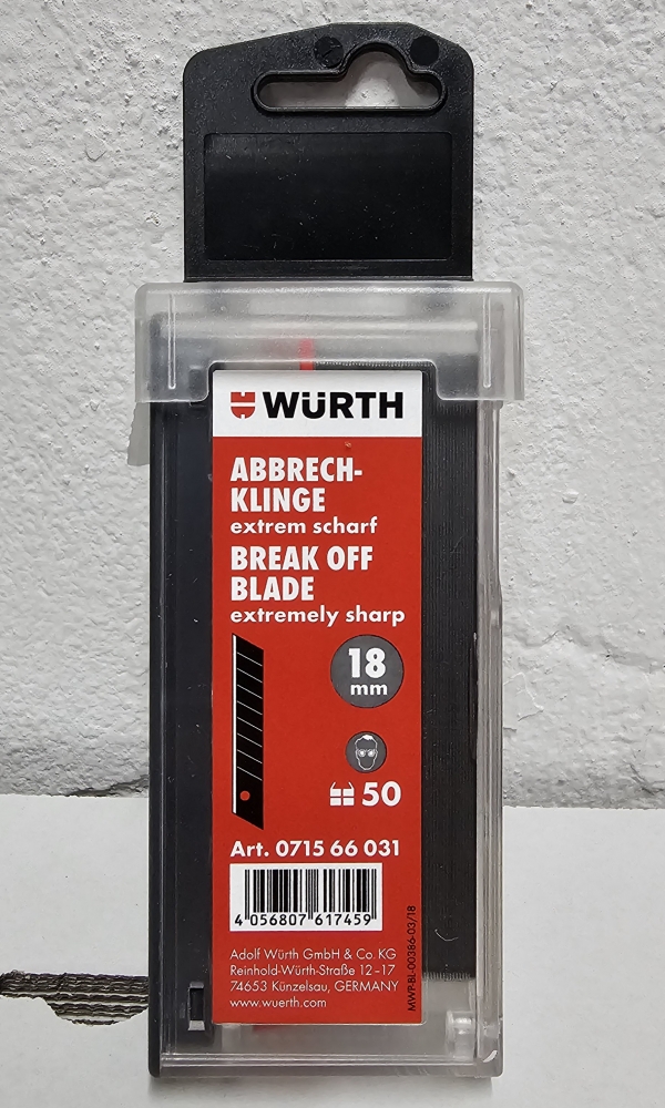 Bild 1 von 50x WÜRTH Abbrechklingen schwarz extrem scharf (18 × 0,5 mm) 071566031