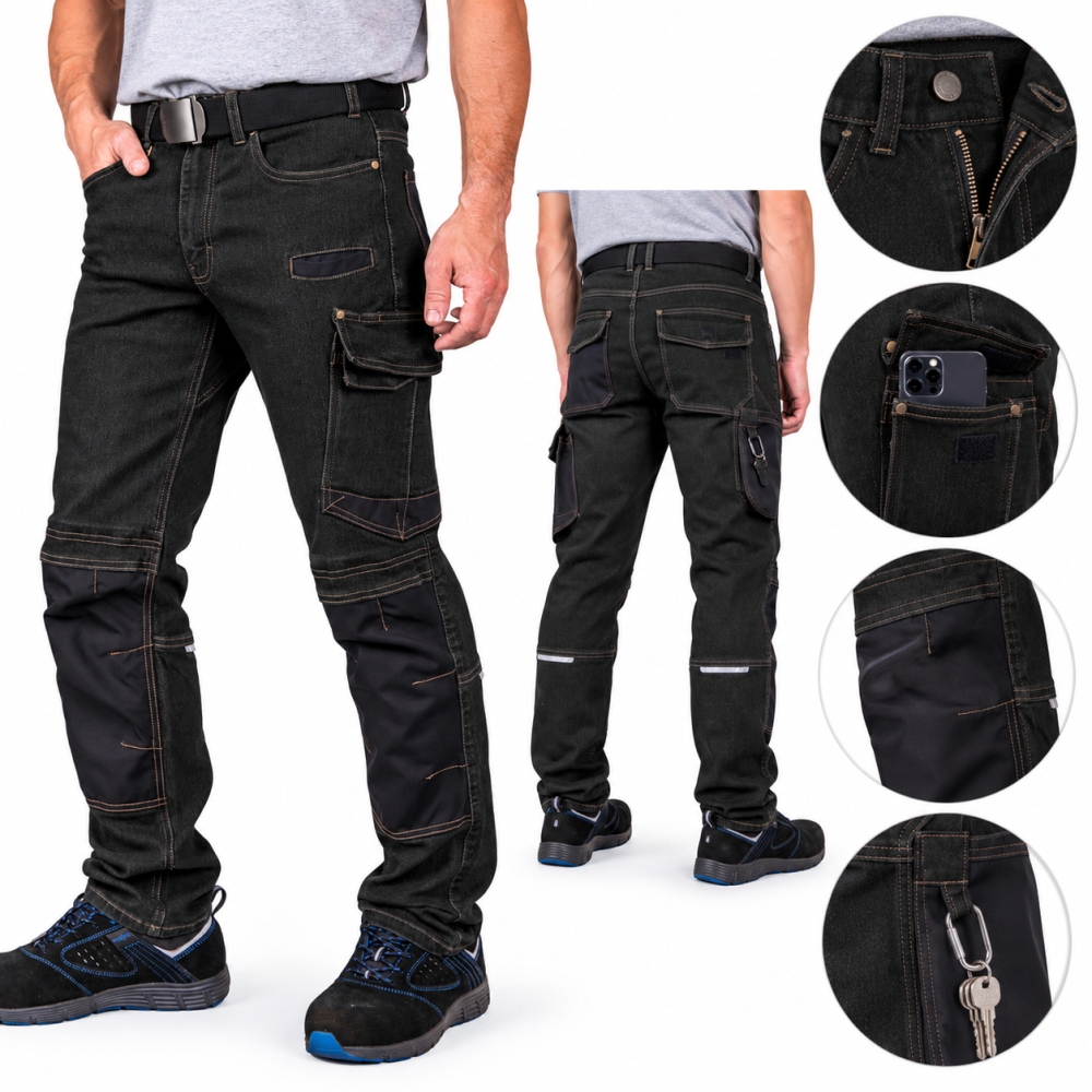 Bild 1 von REIS Arbeitshose Stretch-Jeans 'Denim' SCHWARZ mit Cordura-Verstärkungen [Gr. wählbar]