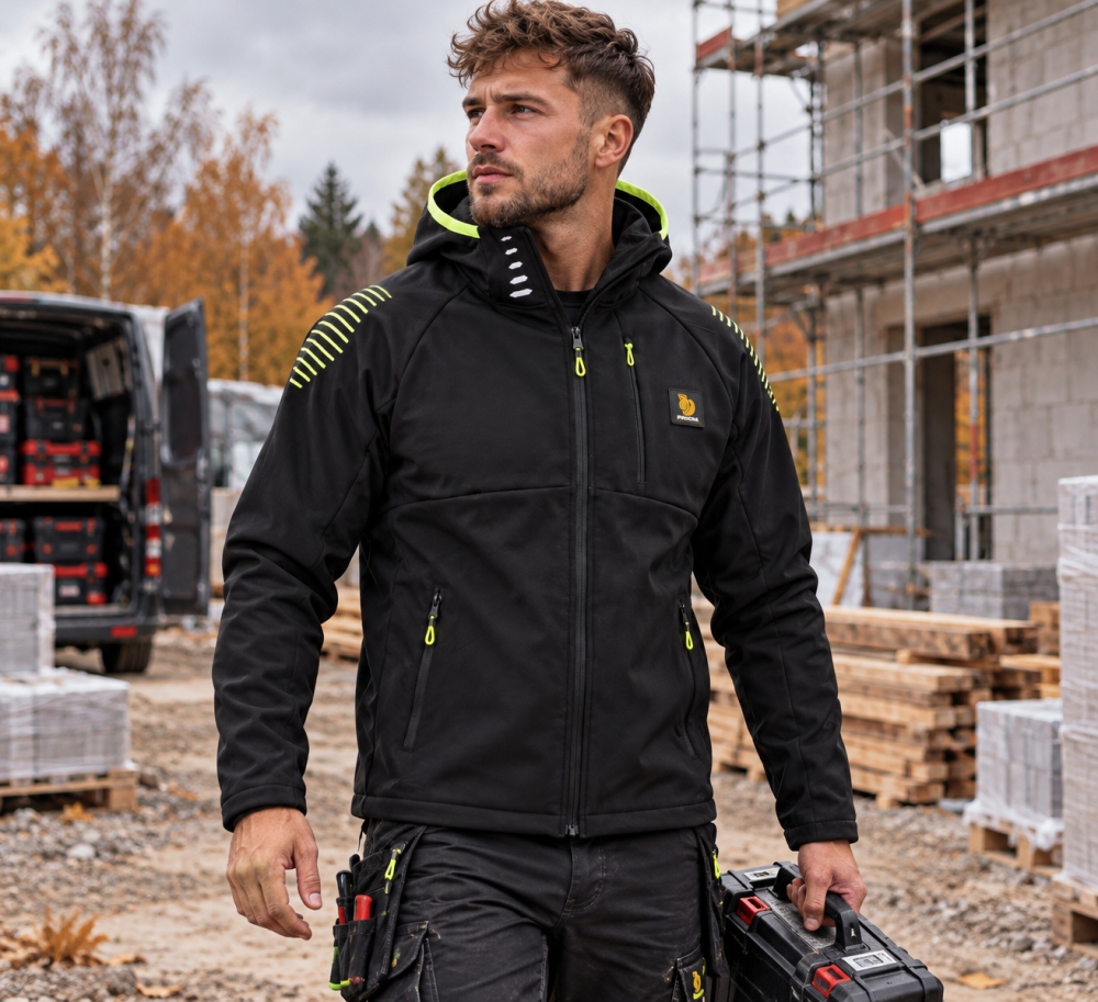 Bild 1 von PROCERA Softshelljacke 'VALOR' mit Kapuze, Fleece-Innenfutter, Schwarz/Limette [Größe wählbar]