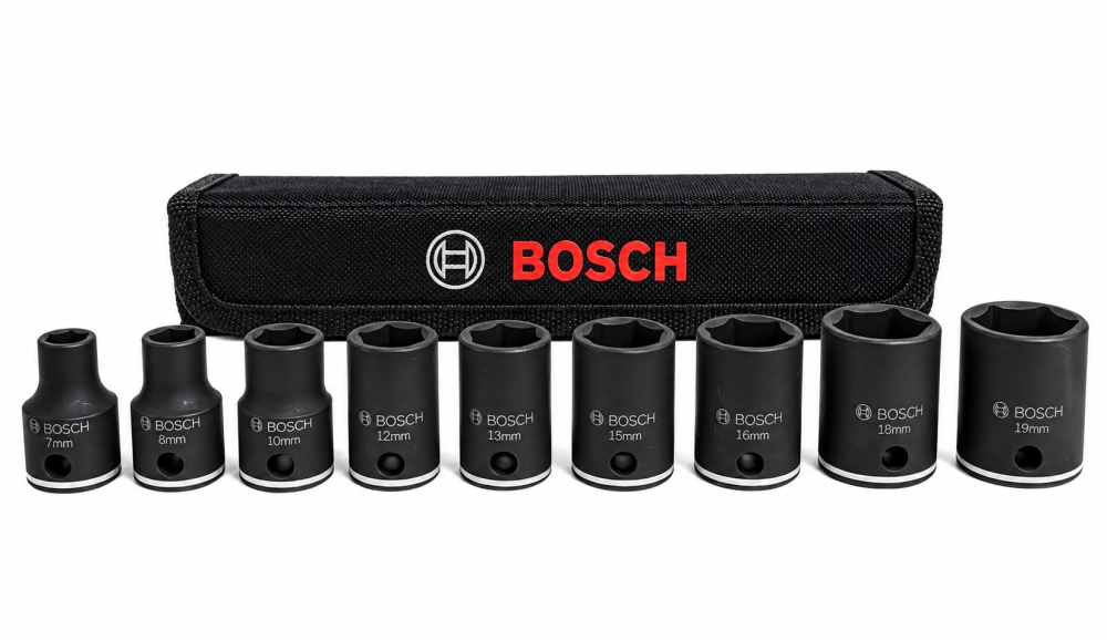 Bild 1 von BOSCH Kraft-Steckschlüsseleinsätze Satz (9-teilig, 3/8" KURZ, 7-19mm x 30mm)