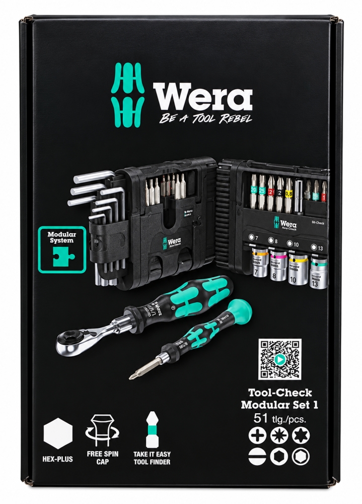 Bild 1 von WERA Werkzeug-Satz 'Tool-Check Modular Set 1' mit Bits, Stecknüssen und Ratsche (51-teilig) 05049020