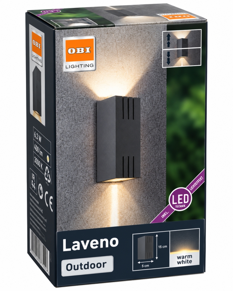 Bild 1 von OBI Außenwandleuchte LED 'Laveno' Aluminium dunkelgrau (6,3 W, 400 lm, 3000 K, Lichteffekt)