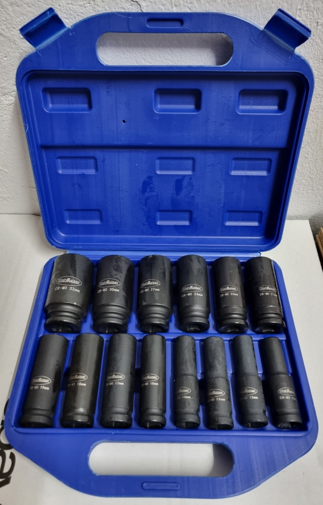 Bild 1 von Schlagschrauber Steckschlüssel Satz (14-teilig, 1/2 Zoll, 75mm lang, 10-32mm)