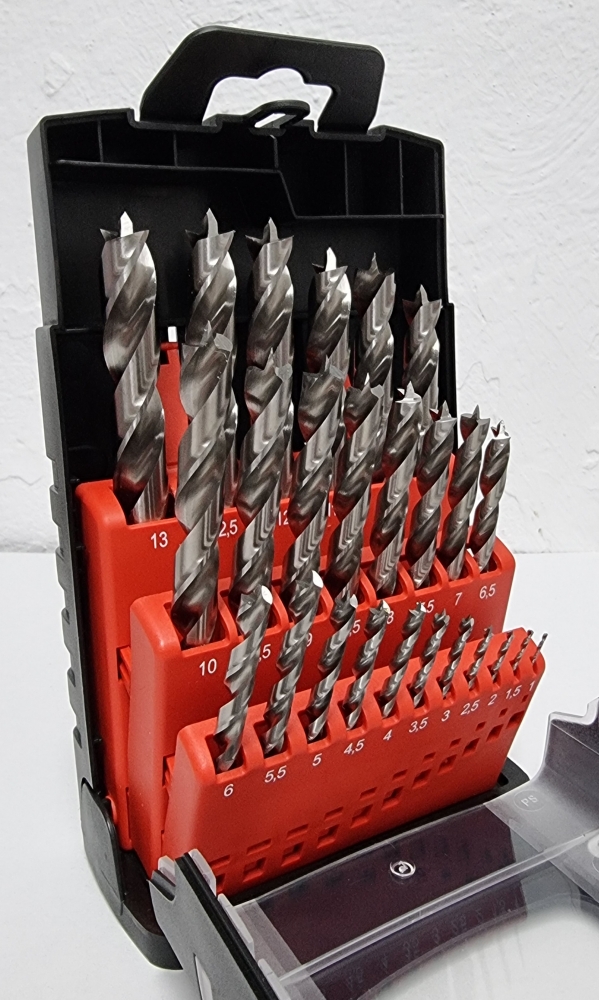 Bild 1 von EQT Spiral-Holzbohrer Satz HSS-G (Ø 1-13mm in 0,5mm Schritten, 25-teilig)