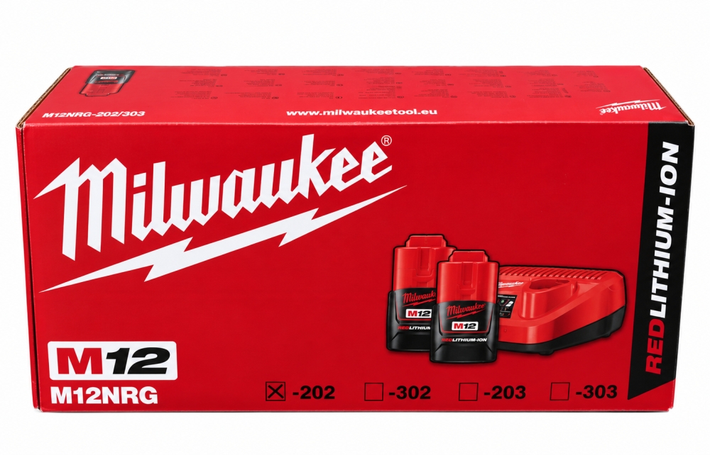 Bild 1 von MILWAUKEE M12 Akku-Starterset 'M12NRG-202' (2x 2,0 Ah REDLITHIUM Akku + Ladegerät) 4933459209