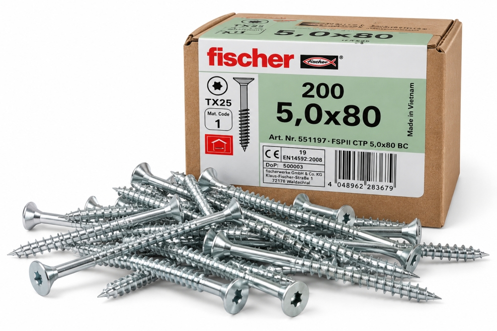 Bild 1 von FISCHER Holzschrauben Senkkopf Torx [zum auswählen]  / (Art) 5,0x80mm - 200 Stück