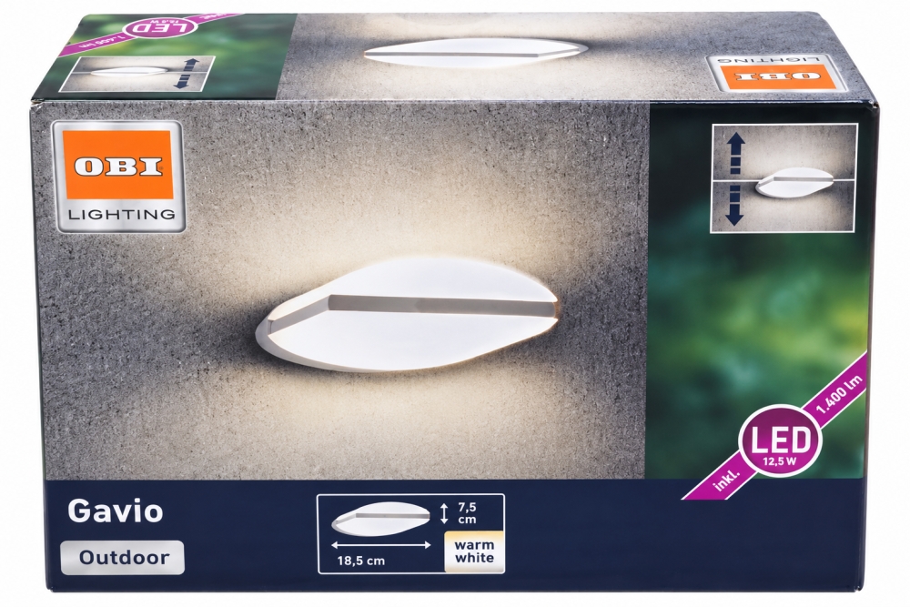 Bild 1 von OBI Außenwandleuchte LED 'Gavio' Aluminium (12,5 W, 1400 lm, 3000 K, IP54)