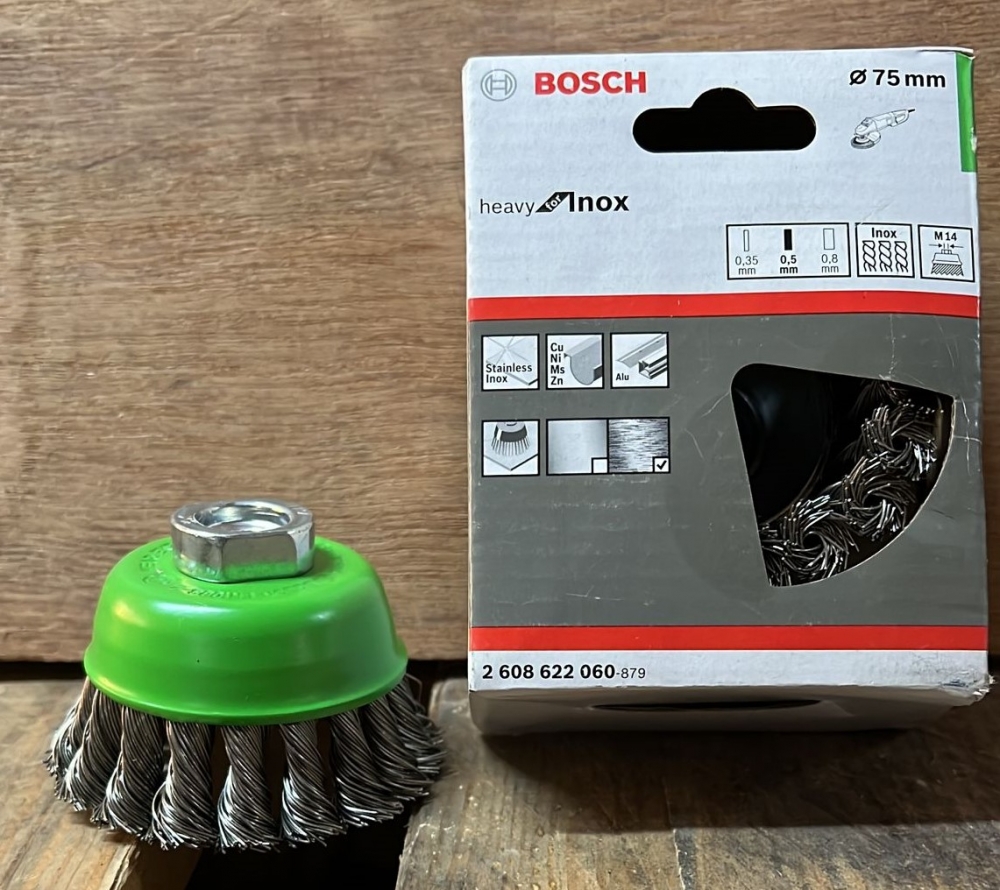 Bild 1 von BOSCH Topfbürste gezopft (Ø 75 x 0,5 mm) [Inox für Edelstahl] M14 für Flex