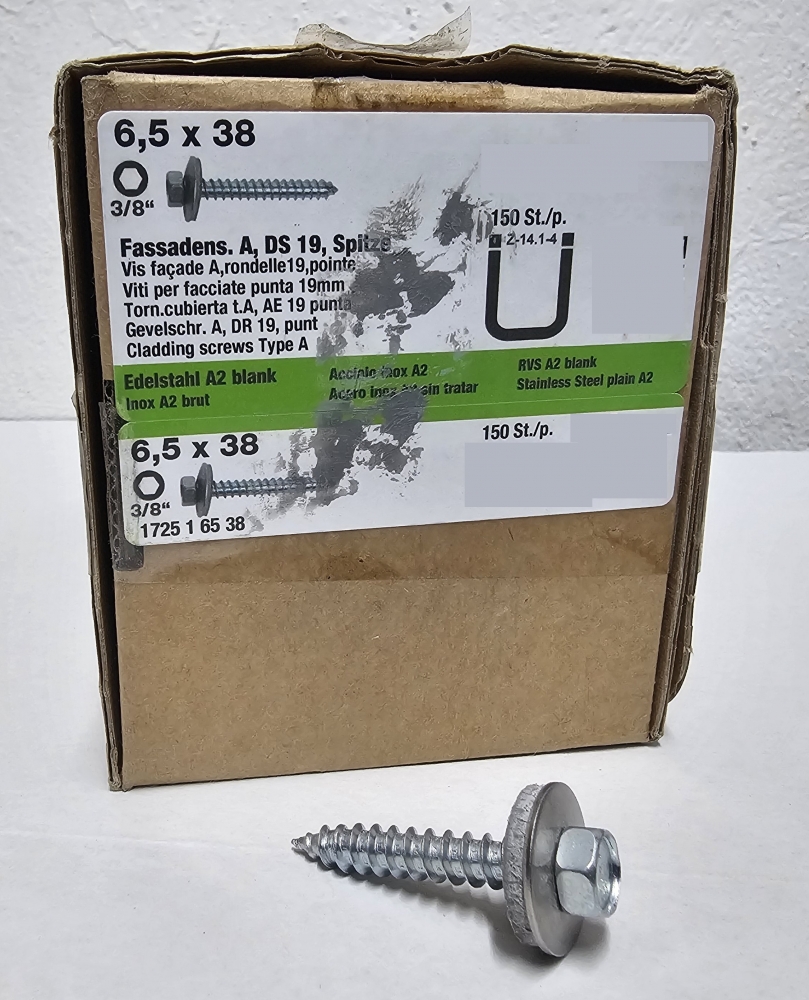 Bild 1 von 150x Fassadenschrauben Ø 6,5 x 38 mm (Edelstahl A2) mit 19mm Dichtscheibe