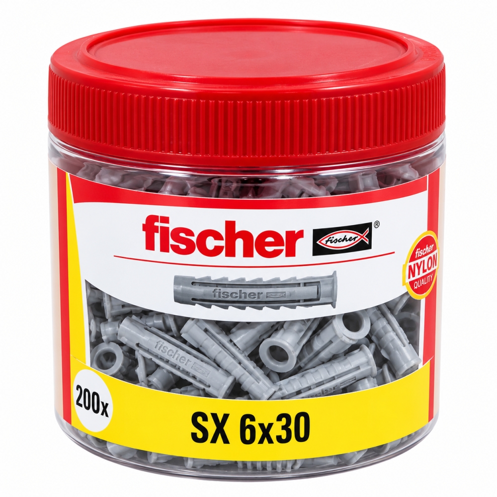 Bild 1 von 200x FISCHER Dübel 'SX 6 x 30' (Nylon, für Ø 4–5 mm Schrauben) 01001886