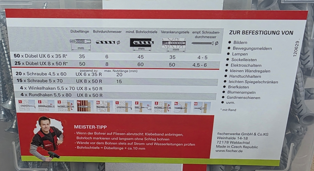 Bild 1 von FISCHER Dübel-Sortiment 'Meister Box UX' mit Haken