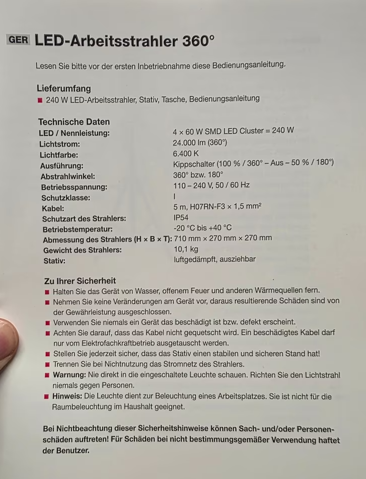 Bild 1 von FÖRCH LED-Arbeitsstrahler 360° 24.000 lm 240 W Baustrahler mit Stativ