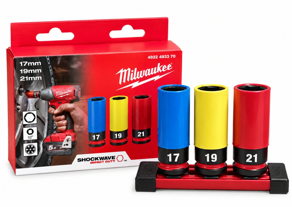 Bild 1 von MILWAUKEE SHOCKWAVE Felgen-Schlagnuss-Satz (3-teilig, 1/2', SW 17/19/21 mm, Magnetschiene) 493249337
