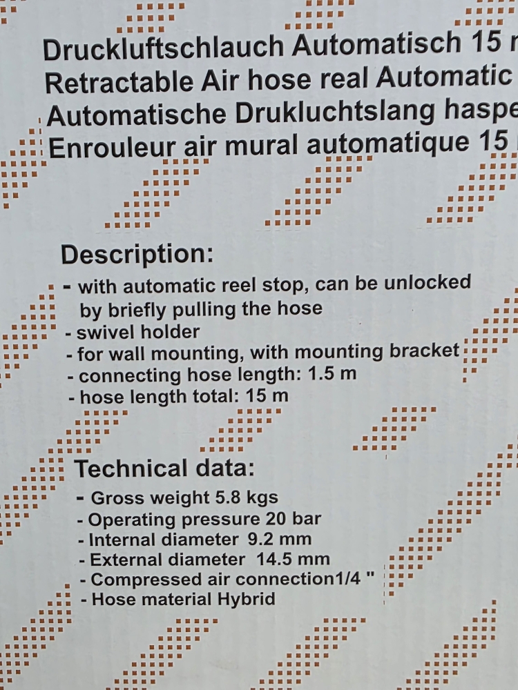 Bild 1 von Druckluftschlauch-Aufroller mit Schnellkupplung (15m x 9,2mm x 14,5mm)